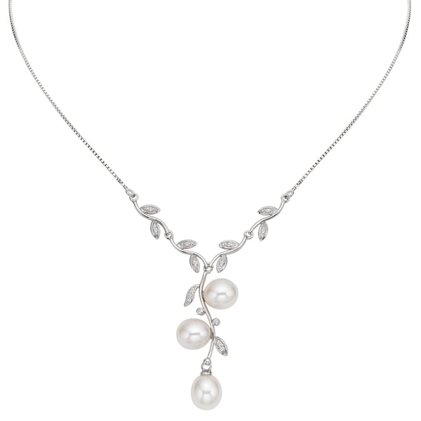 Shop Pearlyta Sterling Silver White Freshwater Pearl and Cubic Zirconia ...