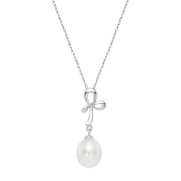 Pearlyta Sterling Silver White Freshwater Pearl Bow Necklace (12 mm)