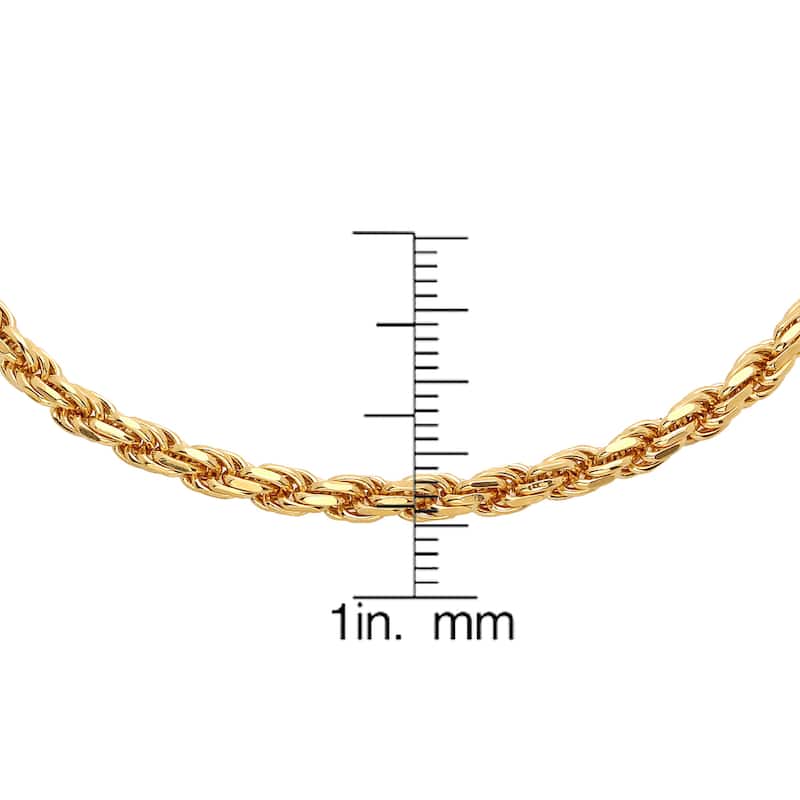 Yellow Gold Plated Silver Diamond-Cut Rope Chain Bracelet (7-8 Inch)