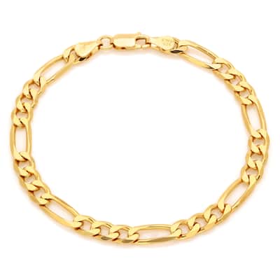 Roberto Martinez Yellow Gold Plated Silver 6 mm Diamond-cut Figaro Bracelet