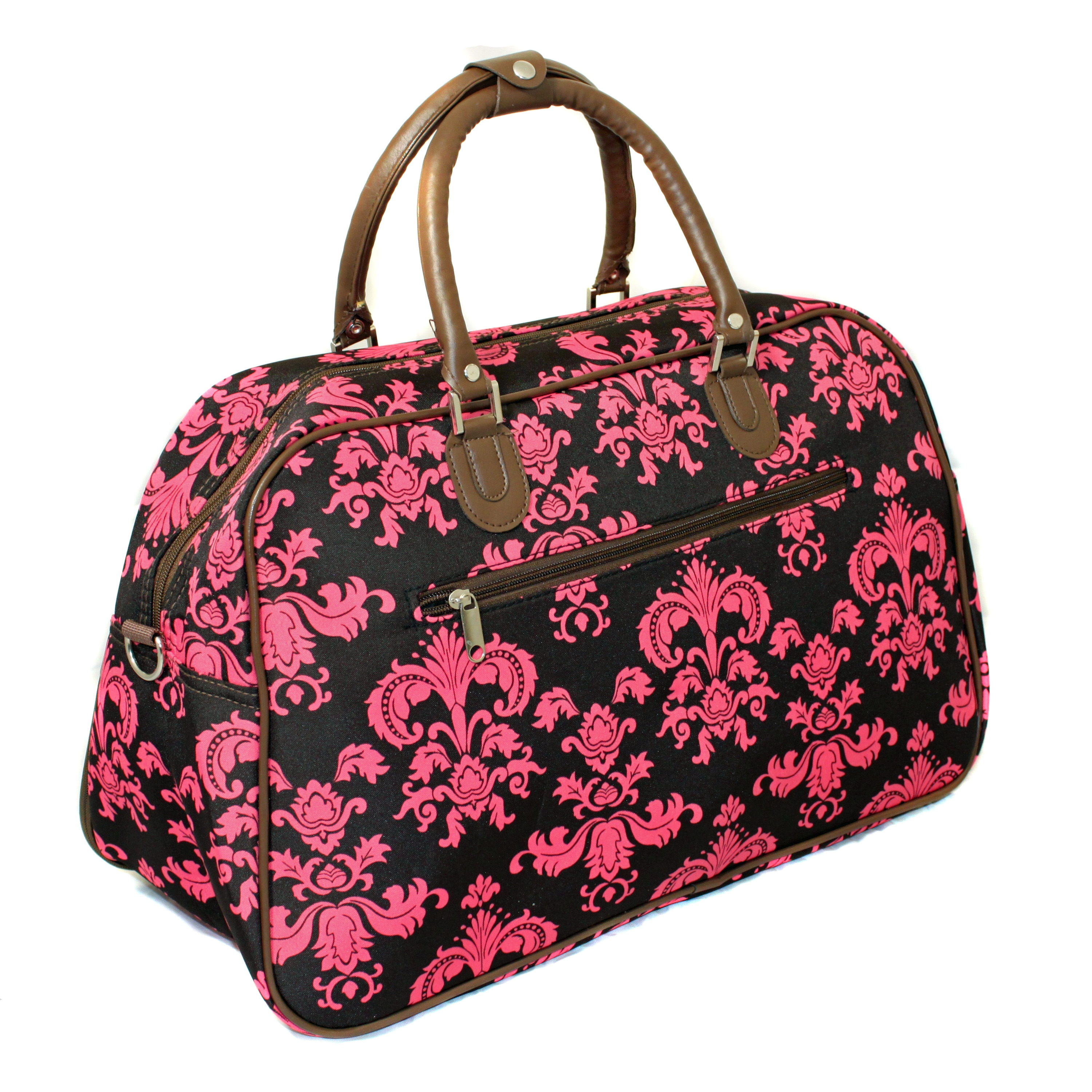 Polyester Material Pink Black Lightweight Duffel Bag Floral Pattern 21-inch