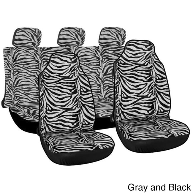 Oxgord Velour Zebra / Tiger Integrated Seat Covers 7 piece Set Striped Safari For High Back Bucket Seats