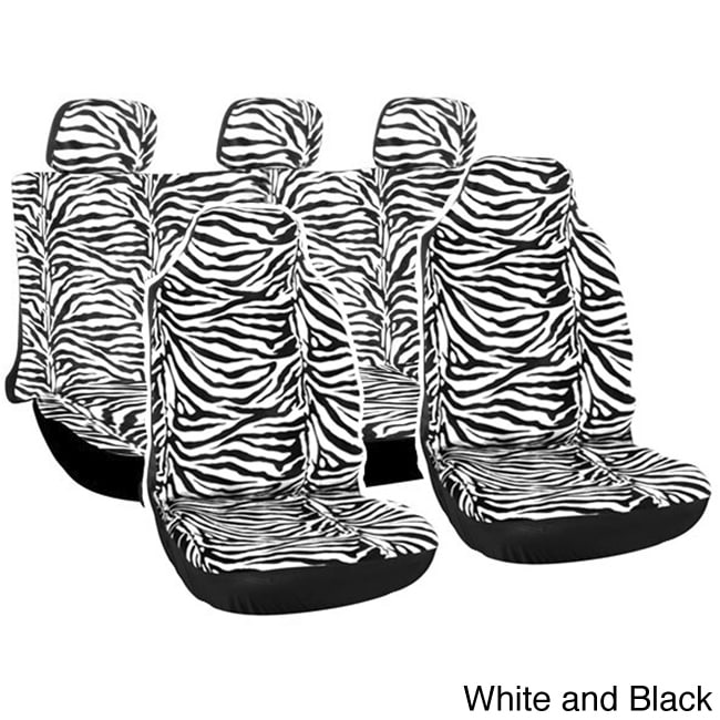 Oxgord Velour Zebra / Tiger Integrated Seat Covers 7 piece Set Striped Safari For High Back Bucket Seats