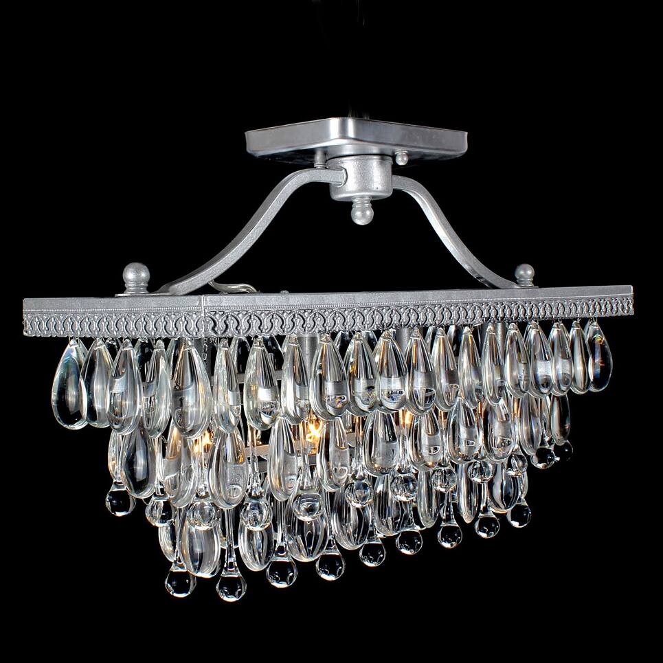 Crystal Glass Drop Silver Flush Mount Chandelier