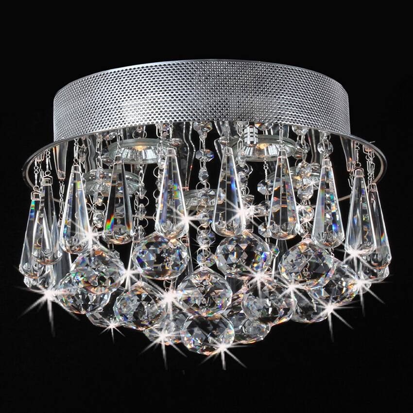 Chrome Flush Mount Drop Crystal Chandelier