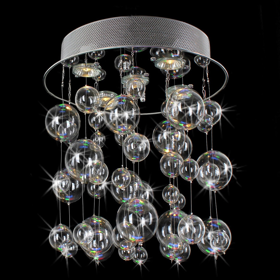 Chrome Ceiling Mount Chandelier With Hand Blown Bubble Glasses