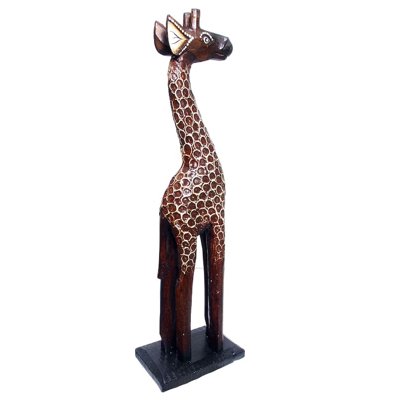 Hand-Carved Textured Wooden Giraffe Statue (Indonesia)
