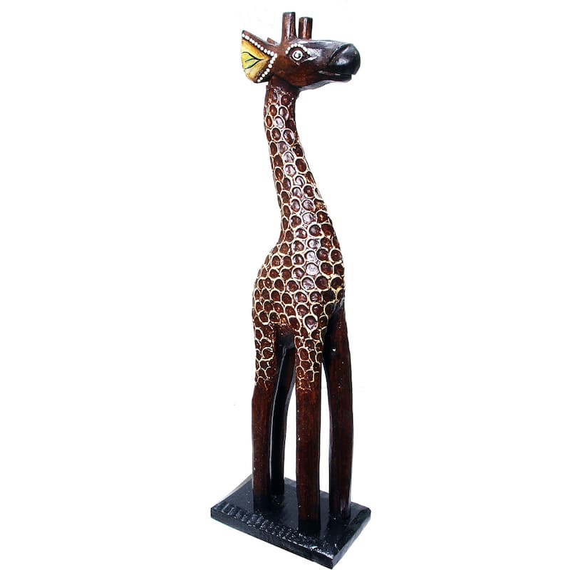 Hand-Carved Textured Wooden Giraffe Statue (Indonesia)