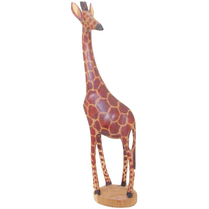 Handmade Wooden Giraffe Statue (Kenya) - Brown