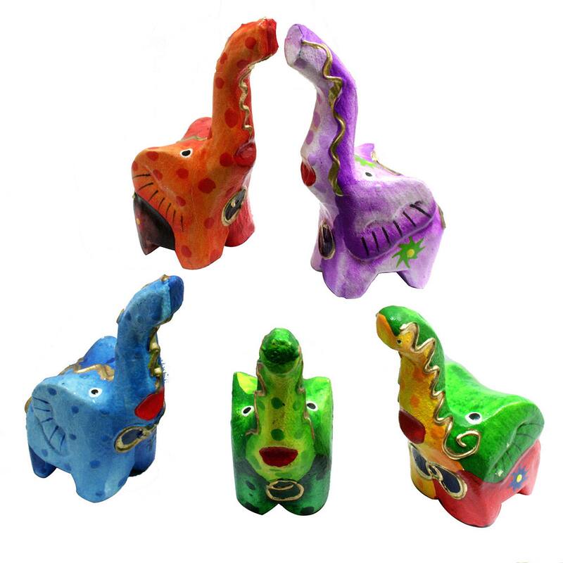 Handmade Multicolor 5-piece Elephant Set (Indonesia) - Elephant 4" Set of 5