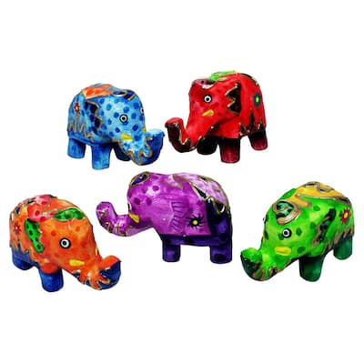Handmade Multi-colored 5-piece Elephant Set (Indonesia)
