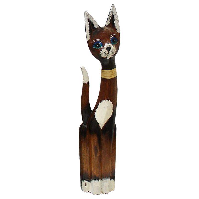 Rattan Bow Tie Cat Figurine (Indonesia) - Cat with rattan bow tie