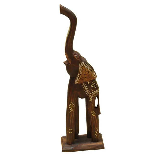 Hand-Carved Brown Wood Elephant Statue, Handmade in Indonesia