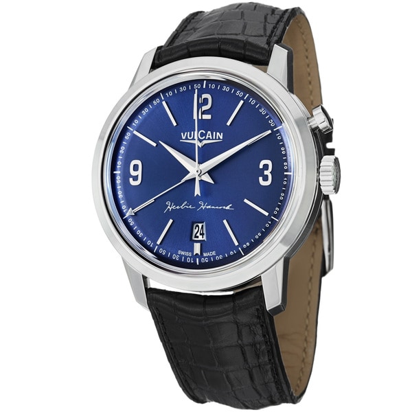 Vulcain Men's 160151.301L '50Presidents' Blue Dial Black Leather Strap Watch Vulcain Men's More Brands Watches