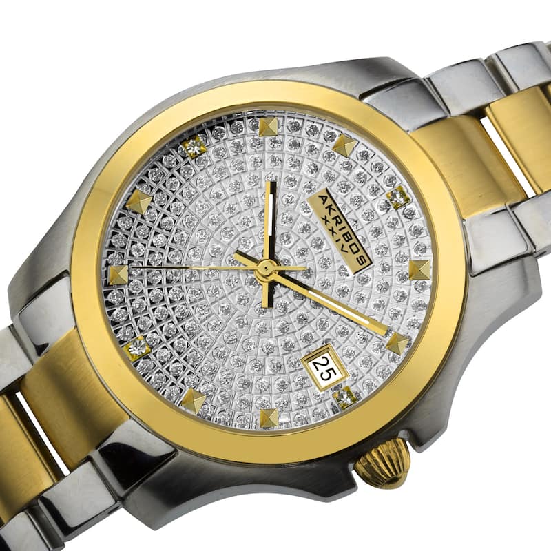 Akribos XXIV Women's Stainless Steel Crystal Pave Two-Tone Bracelet Watch
