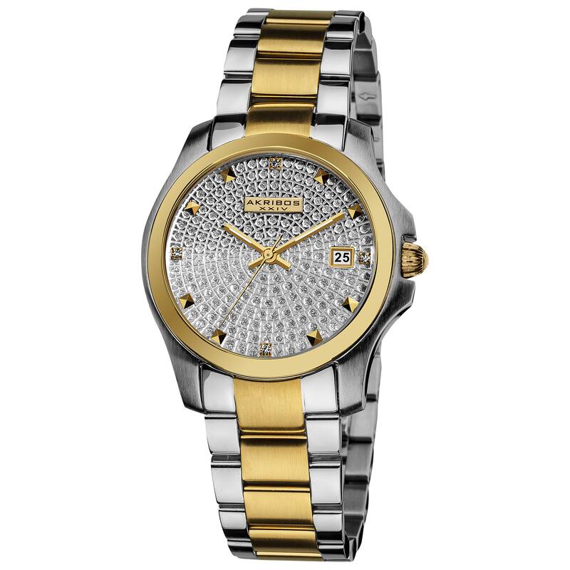 Akribos XXIV Women's Stainless Steel Crystal Pave Two-Tone Bracelet Watch