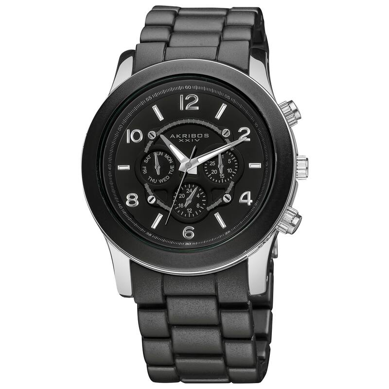 Akribos XXIV Women's Quartz Multifunction Stainless Steel Fashion Black Bracelet Watch