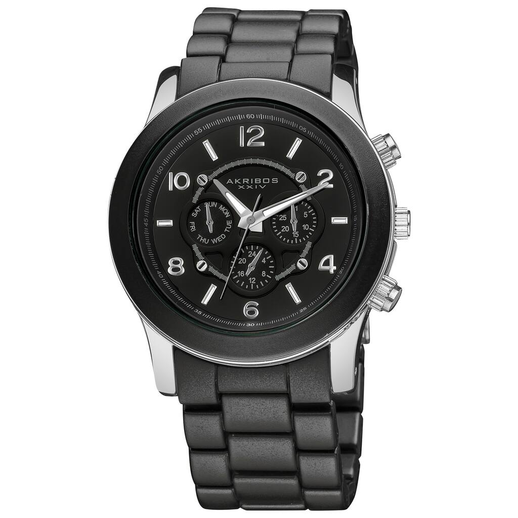 Akribos XXIV Women's Quartz Multifunction Stainless Steel Fashion Black Bracelet Watch