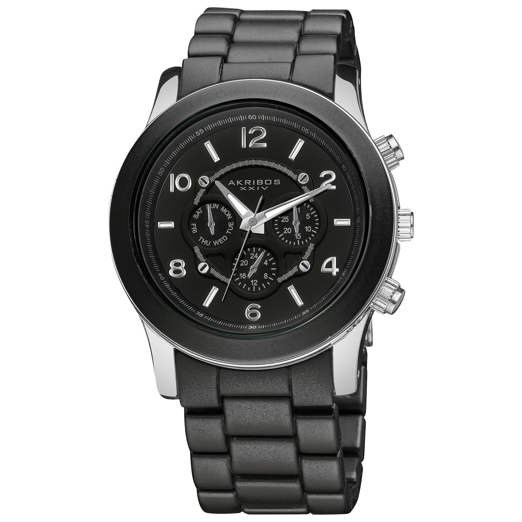Akribos XXIV Women's Quartz Multifunction Stainless Steel Fashion Black Bracelet Watch