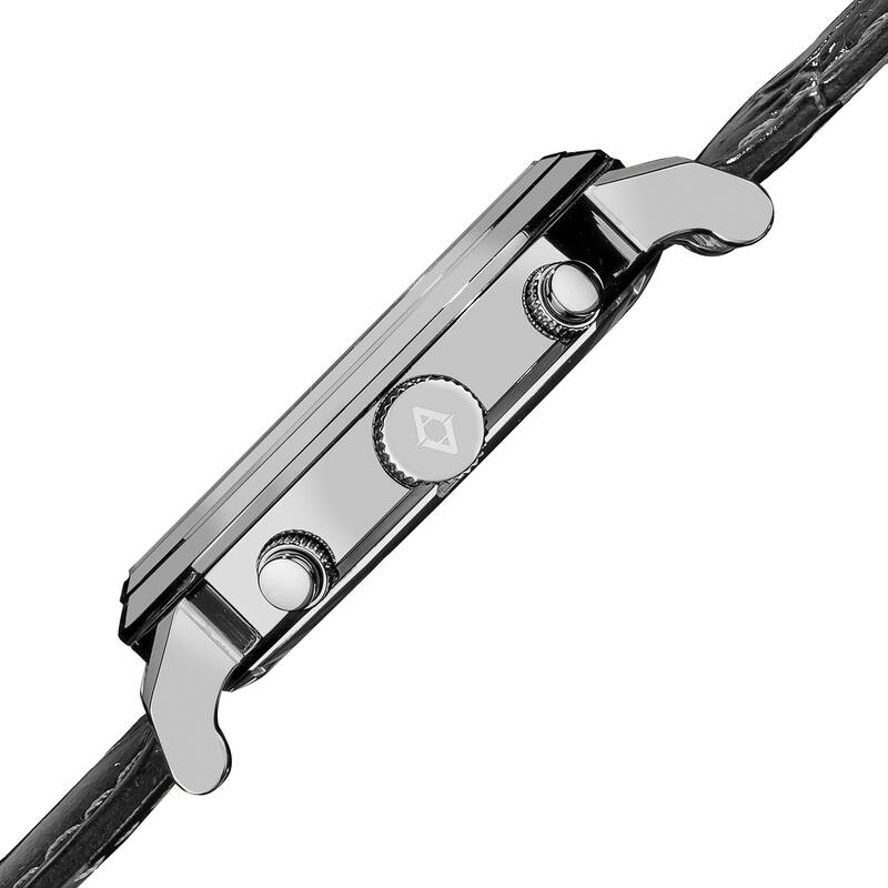 Akribos XXIV Men's Black Leather Strap Swiss Collection Chronograph Watch - silver