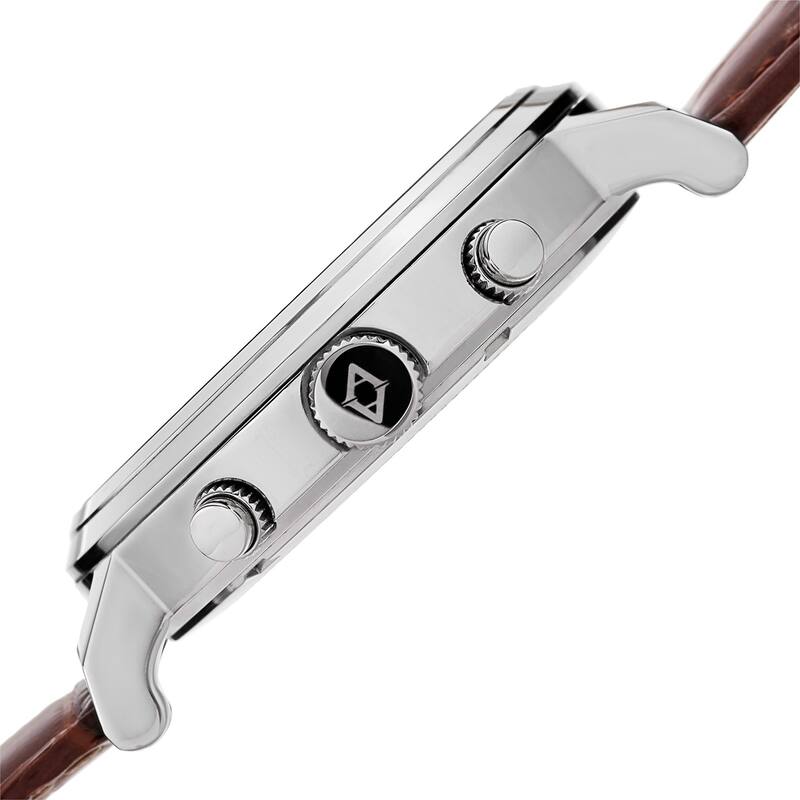 Akribos XXIV Men's Brown Leather Silver-Tone Strap Swiss Collection Chronograph Watch with Gold Face