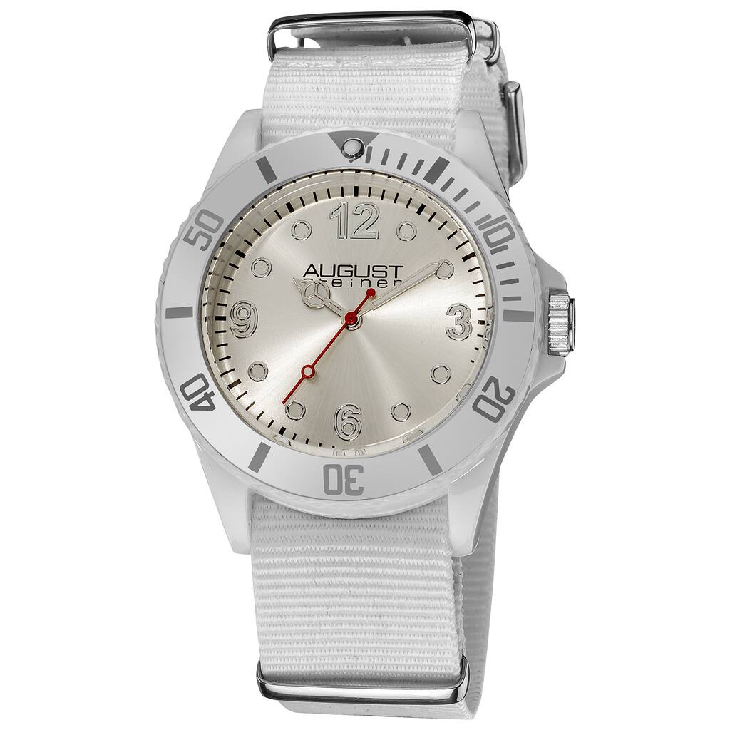 Silver August Steiner Juniors Quartz Nylon White Strap Sport Watch - RED