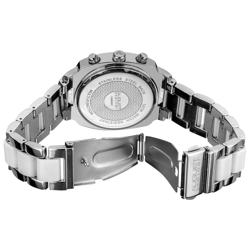 August Steiner Women's Resin Silvertone Swiss Quartz Multifunction White Bracelet Watch