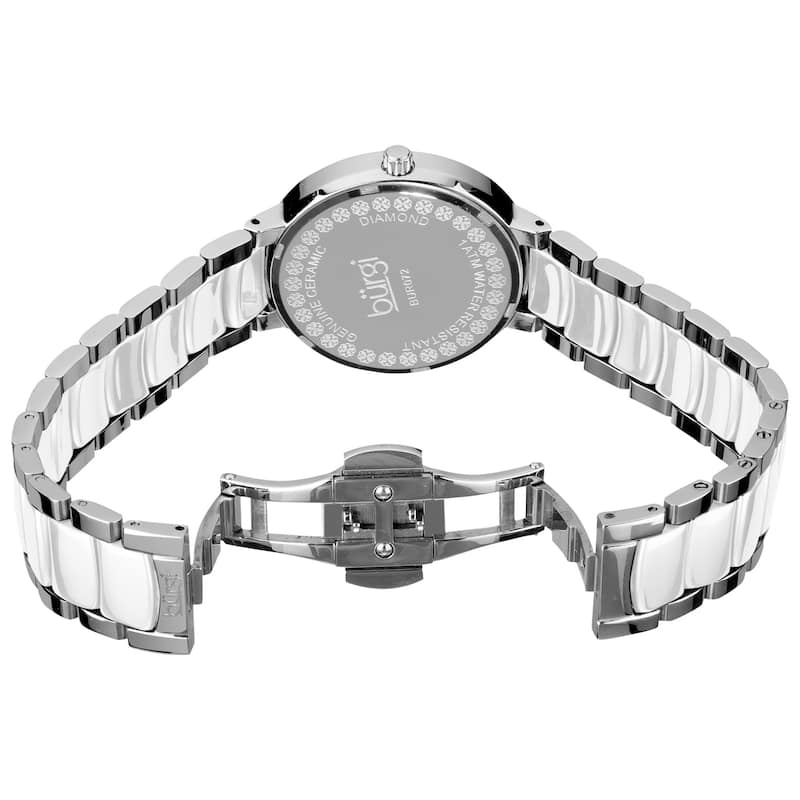 Burgi Women's Diamond White Ceramic Bracelet Watch - black