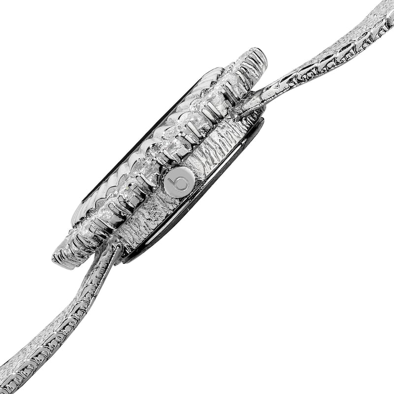 Burgi Women's Mother of Pearl Diamond Mesh Silver-Tone Bracelet Watch - black