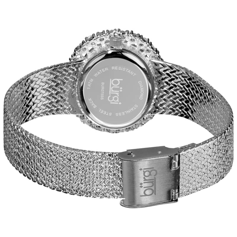 Burgi Women's Mother of Pearl Diamond Mesh Silver-Tone Bracelet Watch - black