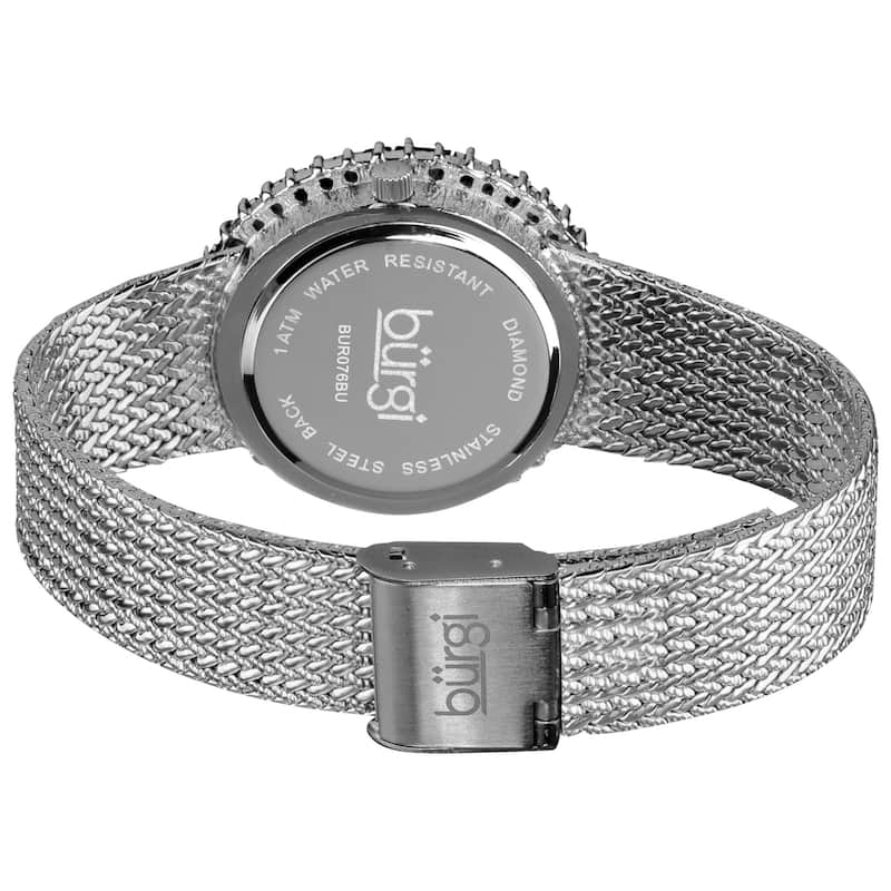 Burgi Women's Mother of Pearl Diamond and Baguette Blue Bracelet Watch, Purple CZ Bezel - WHITE