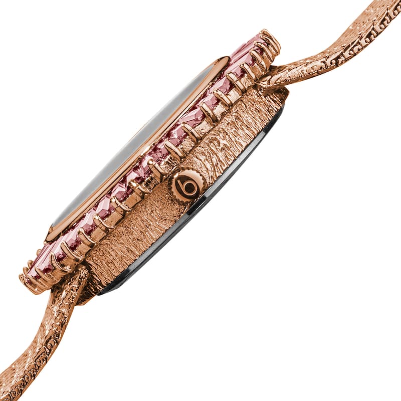 Burgi Women's Diamond and Baguette Pink Bracelet Watch - black