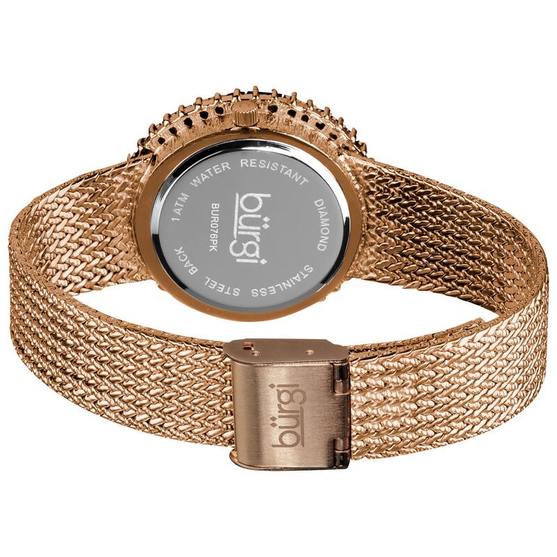 Burgi Women's Diamond and Baguette Pink Bracelet Watch - black