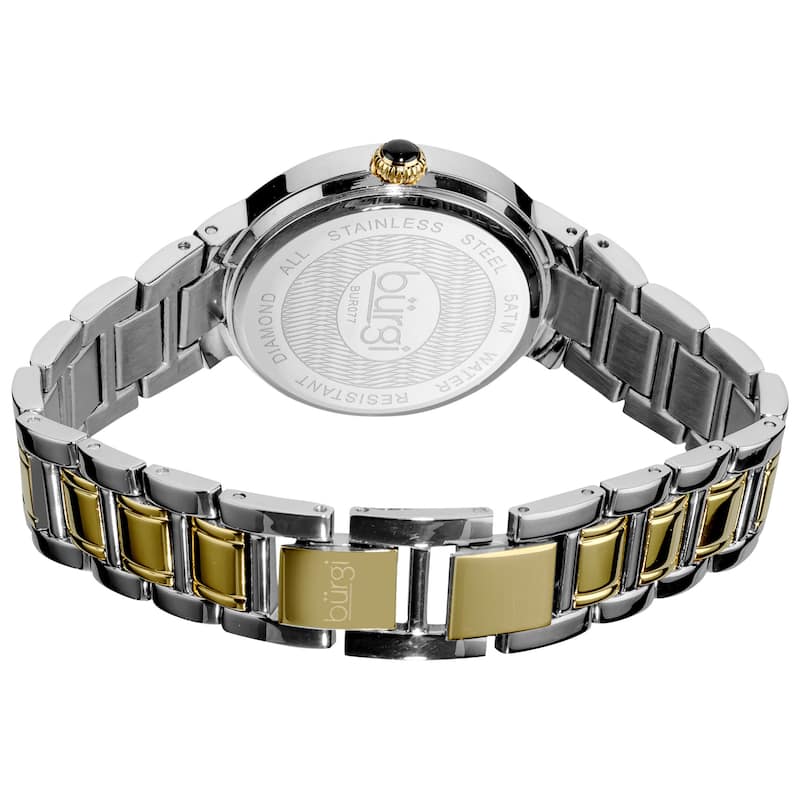 Burgi Women's Stainless Steel Diamond Date Two-Tone Bracelet Watch - black