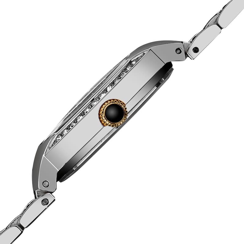 Burgi Women's Stainless Steel Diamond Date Two-Tone Bracelet Watch - black