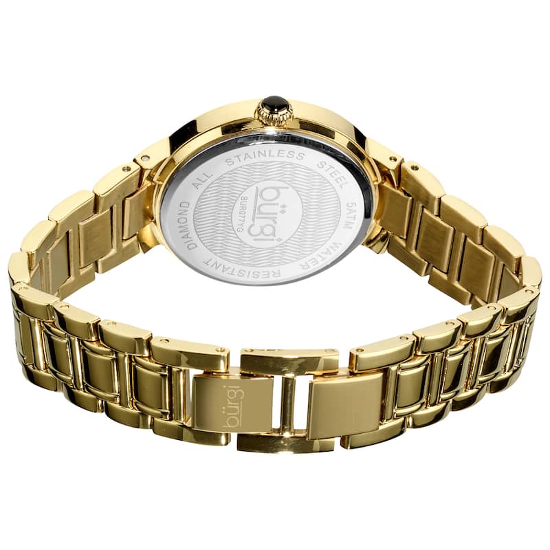 Burgi Women's Stainless Steel Diamond Date Gold-Tone Bracelet Watch - black