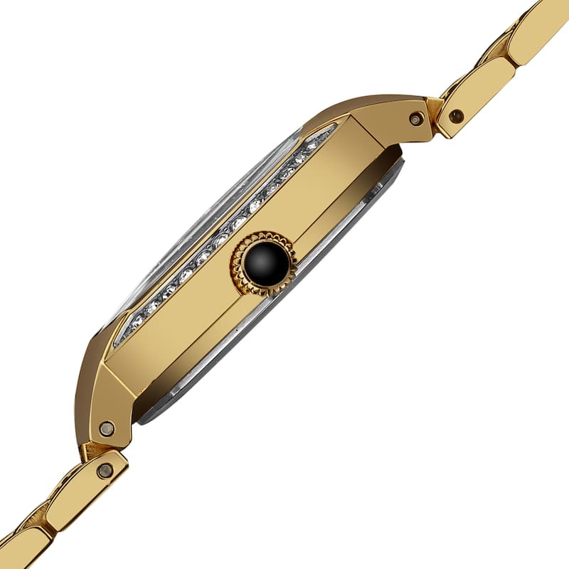 Burgi Women's Stainless Steel Diamond Date Gold-Tone Bracelet Watch - black