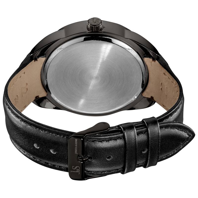 Joshua & Sons Men's Multifunction Tachymeter Black-Bezel Leather-Strap Watch