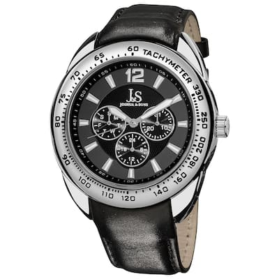 Joshua & Sons Men's Multifunction Tachymeter Leather Grey Strap Watch