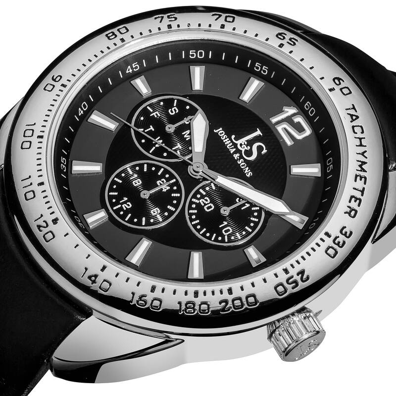 Joshua & Sons Men's Multifunction Tachymeter Leather Grey Strap Watch