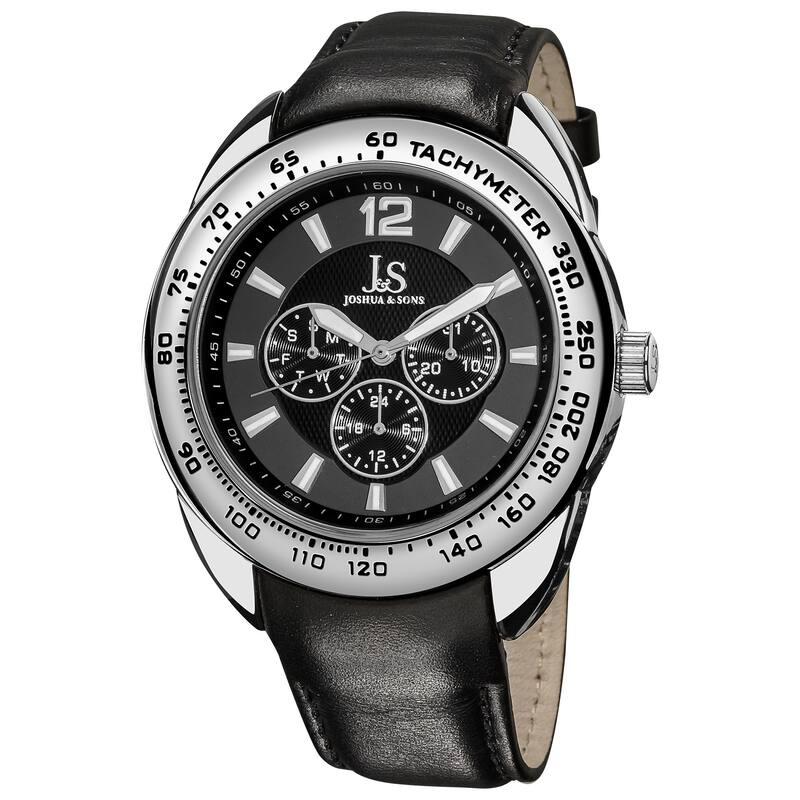 Joshua & Sons Men's Multifunction Tachymeter Leather Grey Strap Watch