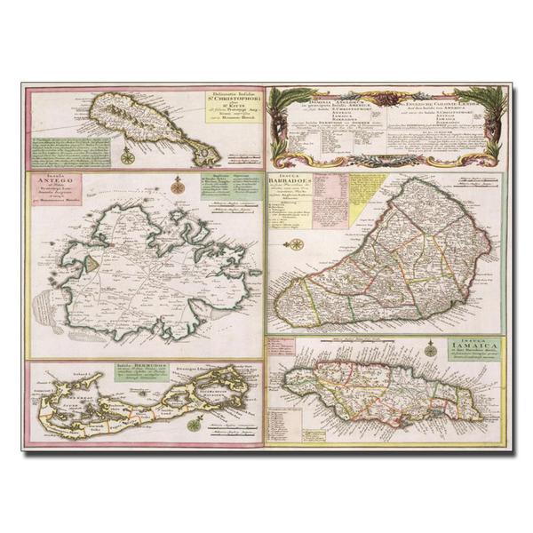 'Map of English Colonies in the Caribbean, 1750' Canvas Art Trademark Fine Art Canvas