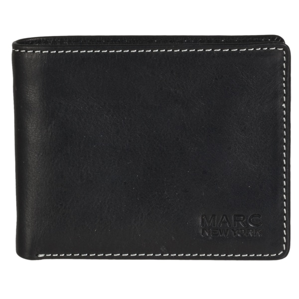 Marc New York Mens Stitched Black Leather Wallet