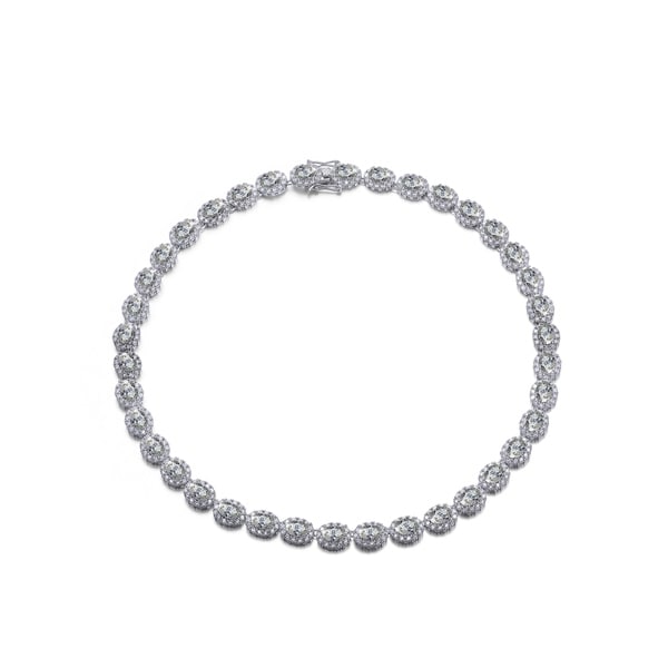 Collette Z Sterling Silver with Rhodium Plated Clear Oval with Round Cubic Zirconia Halo Tennis Necklace. Opens flyout.