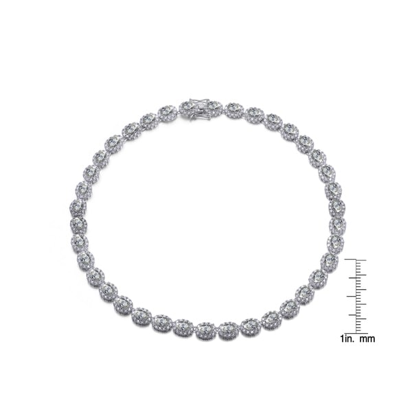 Collette Z Sterling Silver with Rhodium Plated Clear Oval with Round Cubic Zirconia Halo Tennis Necklace