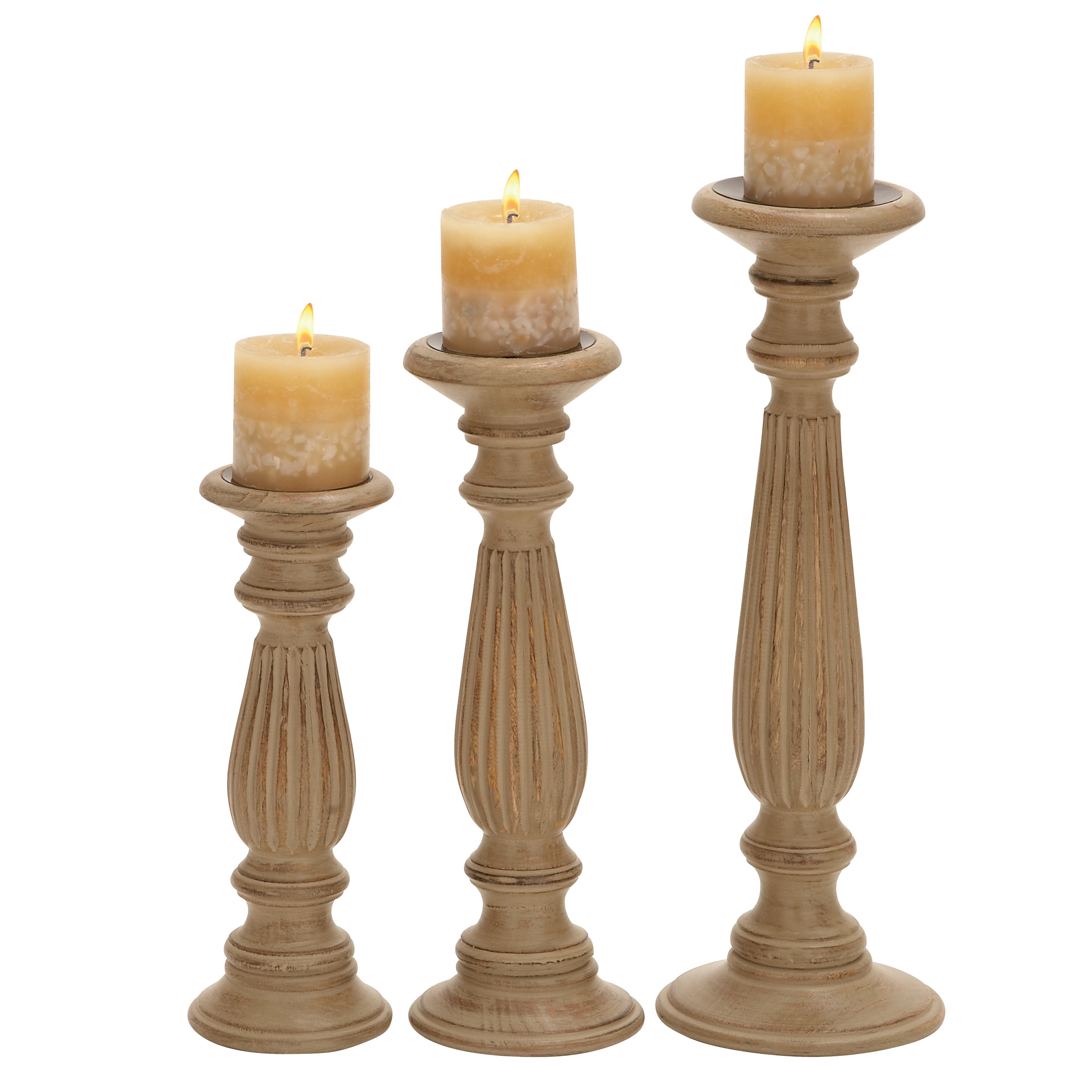 Shop French Factory Wood Pillar Candle Holders (Set of 3) Free