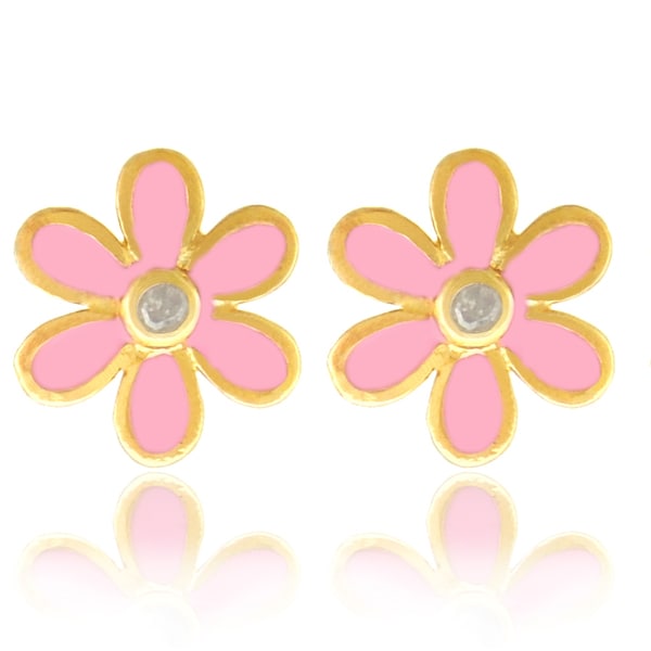 Molly And Emma 18k Gold Overlay Pink Enamel Diamond Children S Molly And Emma 18k Gold Overlay Pink Enamel Diamond Children X27 S Flower Earrings