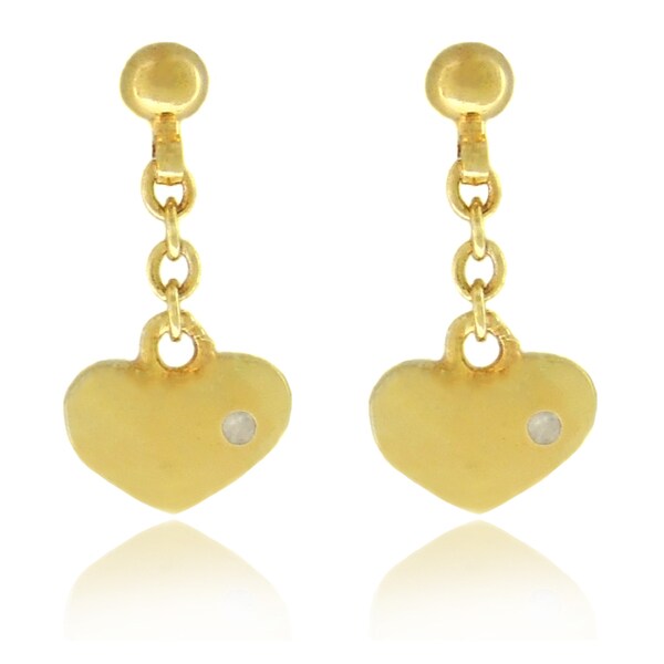 Molly and Emma Children's 18k Gold Overlay Diamond Accent Heart Dangle Earrings