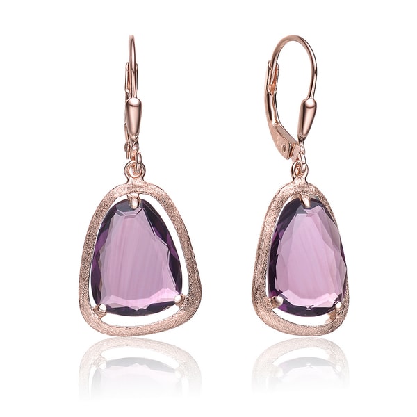 Collette Z Roseplated Sterling Silver Purple Pear Drop Earrings Collette Z Cubic Zirconia Earrings