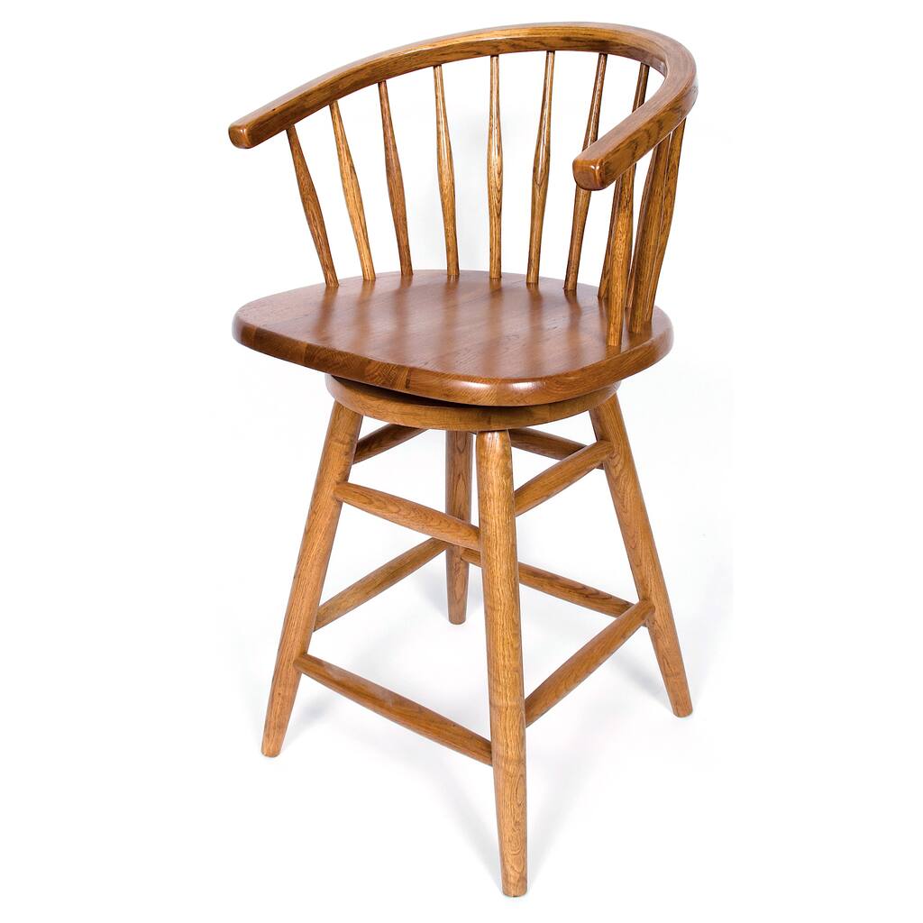 Solid Medium Oak Hoop Back Swivel 24-inch Counter Height Barstool